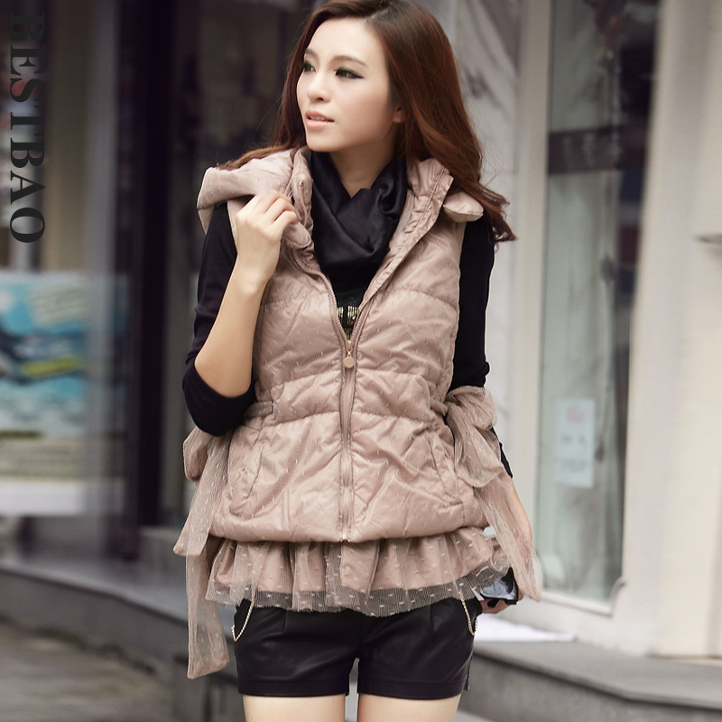 2013 free shipping 2846 sweet cotton-padded with a hood vest lacing lace sweep new arrival bestbao female