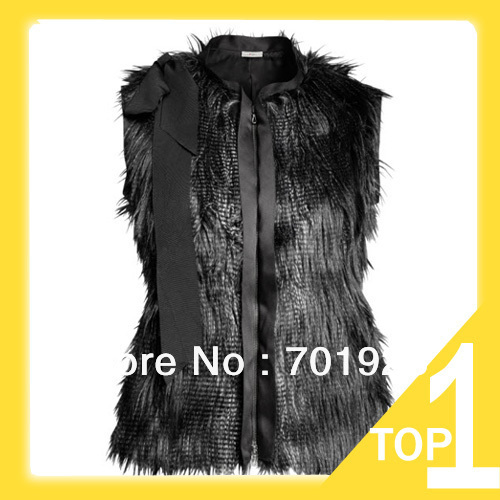 2013 Free shipping and Drop shop fur vest with decoration in shoulder sleeveless faux fur coat Y7061