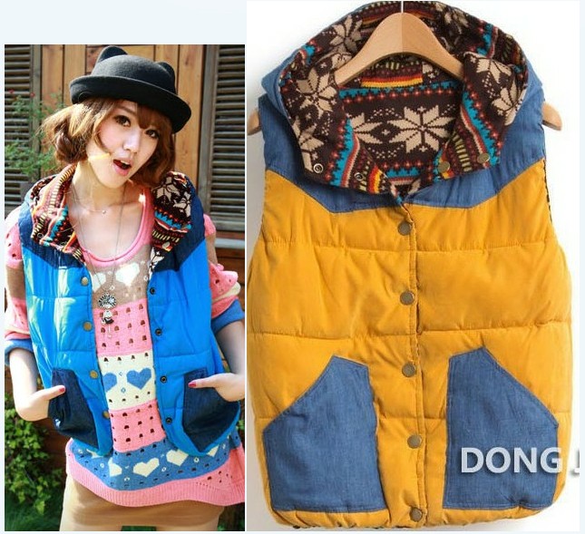 2013 free shipping Autumn new arrival 12 reversible cotton vest fashion vest hooded women's vest