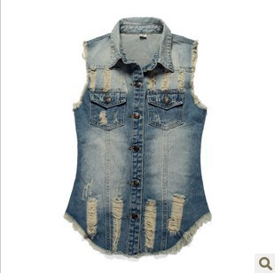 2013 free shipping Autumn new arrival  fashion plus size denim vest female hole sleeveless vest top