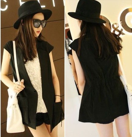 2013 free shipping  brief unisex sexy one button vest black loose slim suit-type vest shrug