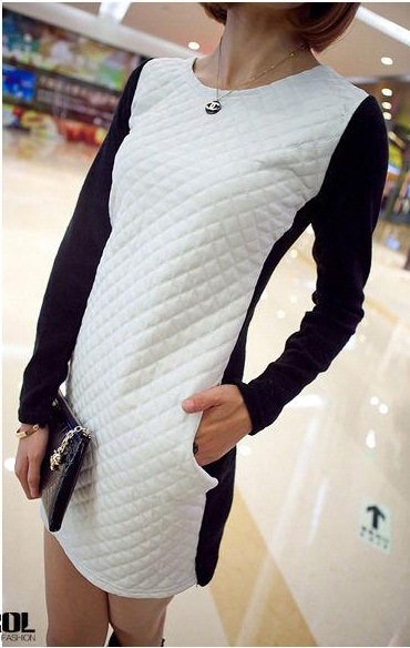 2013 Free Shipping bud Sweater Dress Cotton Patchwork Faux Mini Leather Dress Women Ladies Fashion Knitted Casual Dress