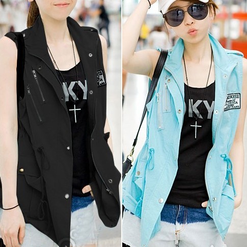 2013 free shipping  casual fashion handsome female military wind vest fashion sports waistcoat vest