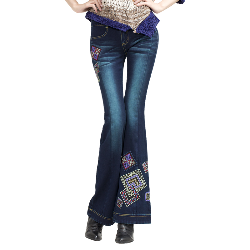 2013 free shipping Denim new arrival embroidered flare trousers jeans pants good quality fashion mini boot cut