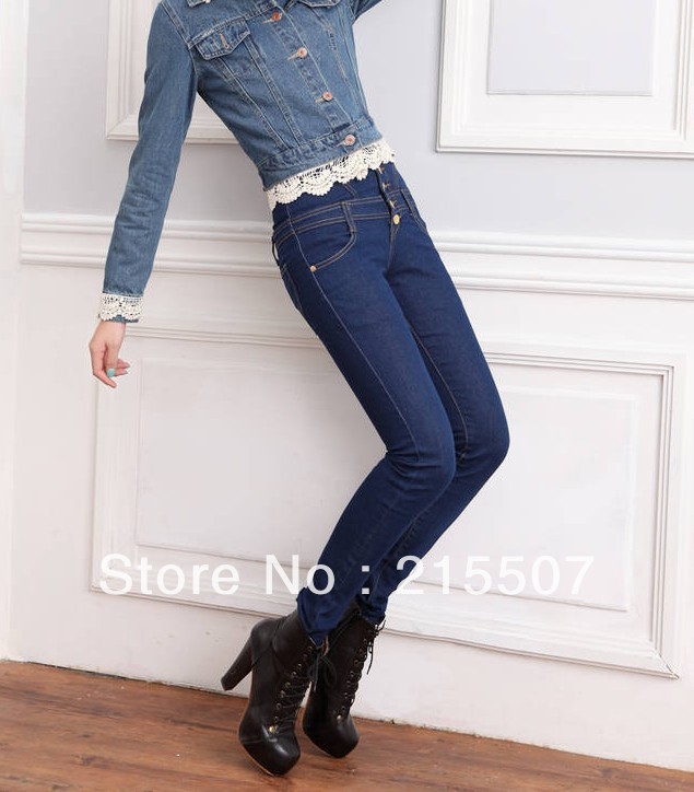 2013 Free shipping!fashion  high waist jeans female high waist pencil pants skinny pants single breasted