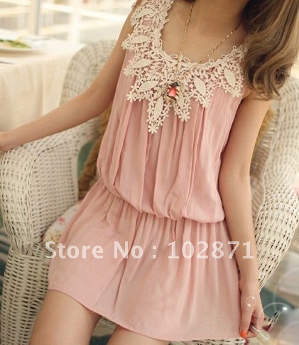 2013 Free shipping Fashion Women's Dress Summer ladies' round collar sleeveless lacework Dresses