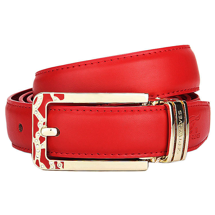 2013 Free Shipping Hot saling wholesale Retail SEPTWOLVES women's strap genuine leather thin belt fashion red spring