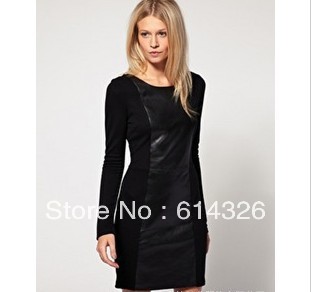 2013 Free Shipping Ladies Leather Skirt Dress Vintage Bottom Dress Women's Patchwork Leather Rome Cloth Winter  Dress Sx-7920