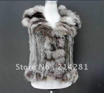 2013 free shipping new arrival woman fur vest top quality fox fur collar rabbit hair knitted fur vest