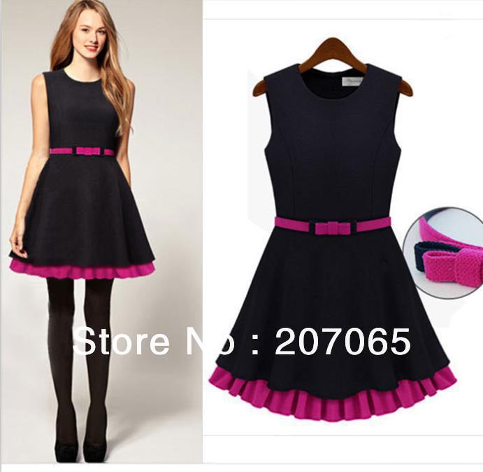 2013 Free shipping new dress sleeveless vest dress,women dress,hit color explosion models design with belt  size S,M,L