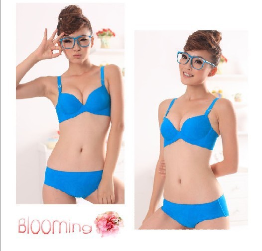 2013 Free shipping new style 3/4 cup seamless bra set women's one piece underwear set blue bra A8511