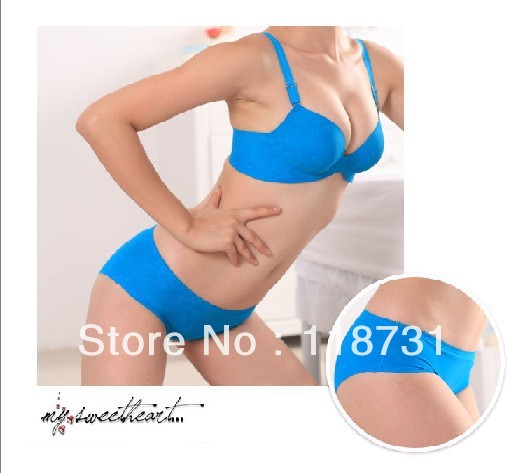 2013 Free shipping new style 3/4 cup seamless bra set women's one piece underwear set blue bra A8511