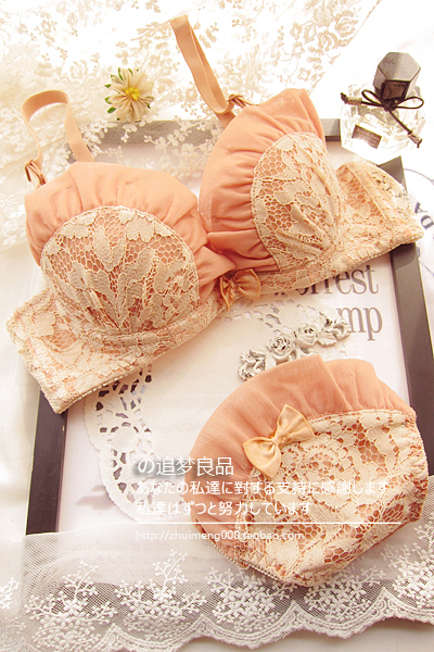 2013 free shipping Shell dot ruffle lace crochet push up bra underwear sexy sweet underwear set