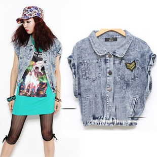 2013 free shipping Short design denim vest batwing sleeve vest summer clothes outerwear mushroom fashion women's