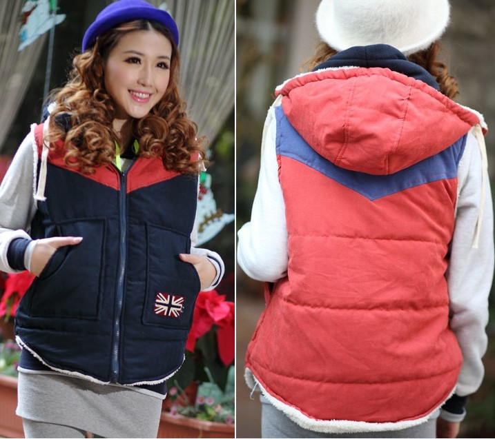 2013 free shipping Submissively clothing  preppy style casual with a hood vest cotton thickening women's berber fleece vest