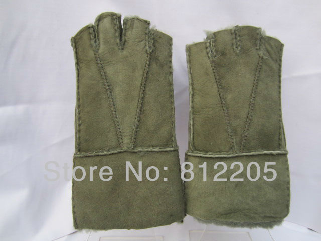 2013 Free shipping Wholesale women winter light green shearing wool half fingers sheep leather gloves GY085