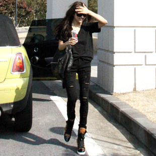 2013 free shipping woman pants good quality thickened ripped jeans sexy slender black trousers