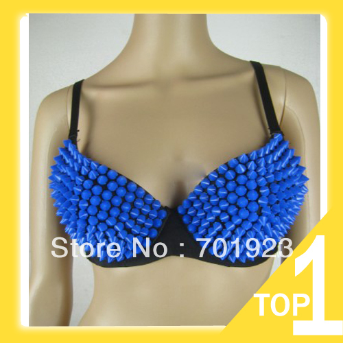 2013 free shipping Women Party Lady Gaga Spike Stud Bra Fluorescent Punk Dance Bra Y7305