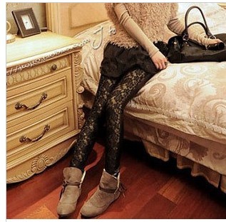 2013 Free Shipping Women's 902 faux leather lace patchwork cutout legging