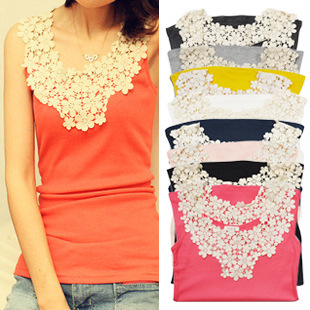 2013 Free shipping1612 patches of flowers daisy petal lace crochet collar bottoming vest sling