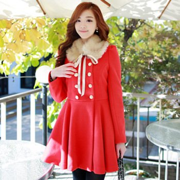 2013 Free ShippingSpot the Christmas and New Year 2013 Korean winter stylish double-breasted skirt plus cotton thick woolen coat