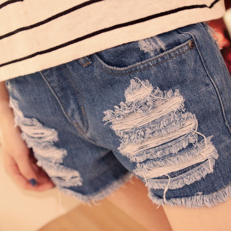 2013 Freeshipping J small limited cool fashion hole retro finishing straight high waist all-match denim short trousers