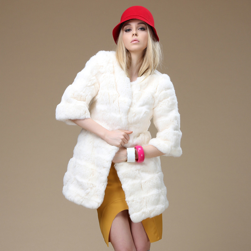 2013 fur coat rex rabbit hair fur coat medium-long candy color women overcoat