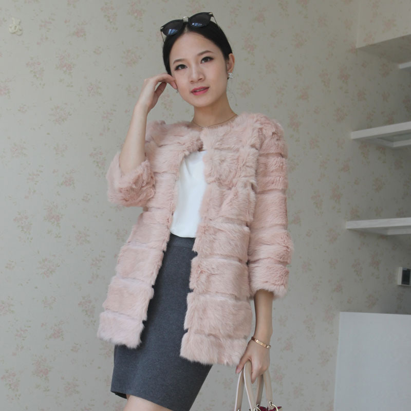 2013 fur coat three quarter sleeve medium-long rabbit fur 3 women's /ydx201