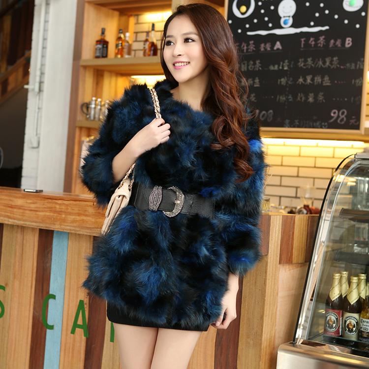 2013 fur raccoon fur coat fox fur 5.5 o-neck medium-long slim female