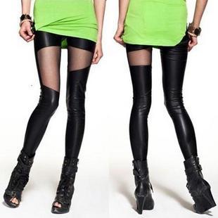 2013 gauze faux leather patchwork personality irregular sexy legging tight fitting charm