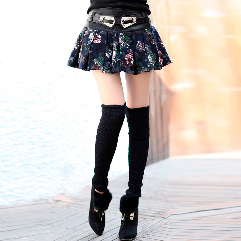 2013 gentlewomen pleated bust skirt puff skirt thick short skirt leather patchwork culottes