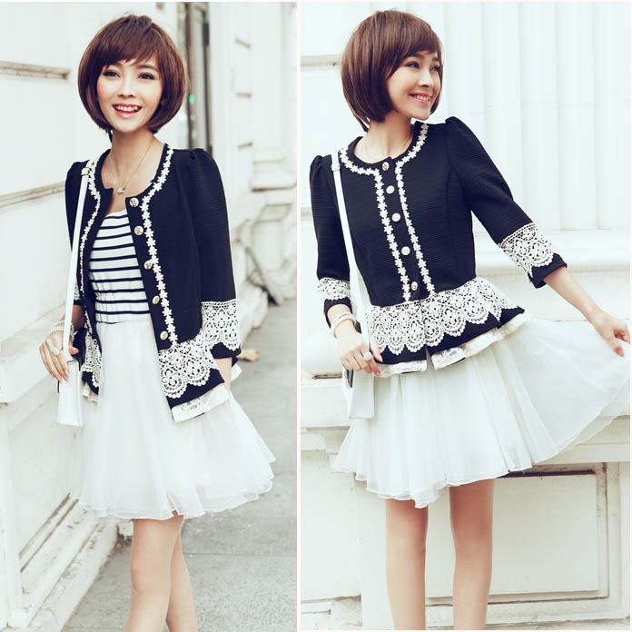 2013 gentlewomen slim three quarter sleeve short jacket spring gorgeous laciness puff sleeve short jacket