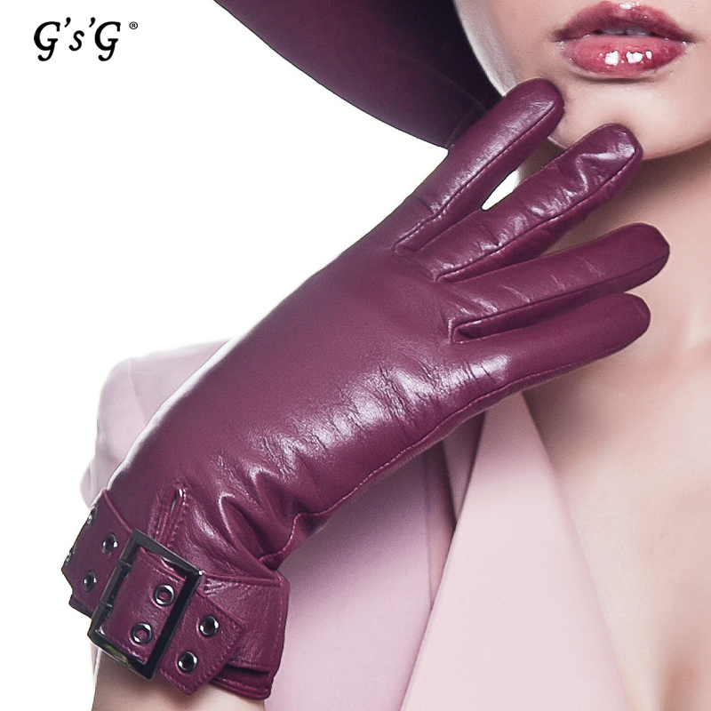 2013 genuine leather women's short design suede sheepskin thermal fleece lined gloves motorcycle paragraph leather buckle on