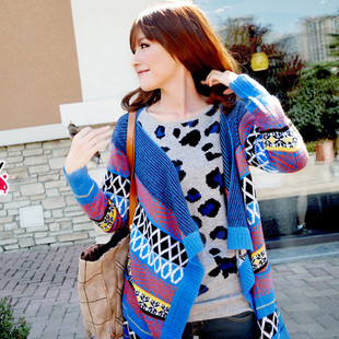 2013 geometry flower colorant match irregular sweater outerwear