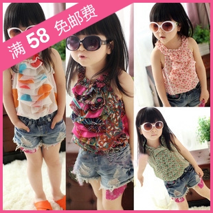 2013 girls clothing super thin all-match chiffon spaghetti strap sleeveless T-shirt vest top free shipping