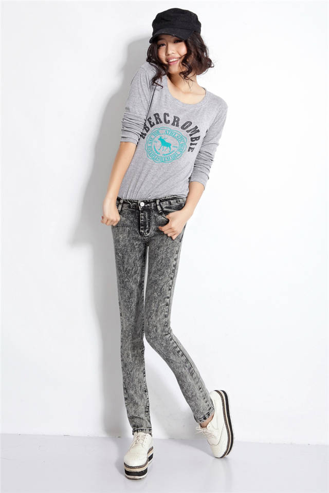 2013 grey jeans slim pencil pants elastic thin 3017