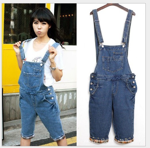 2013 Han edition loose Flanging denim overalls women fashion jumpsuits Jeans Shorts Denim Jumpsuit Free Shipping