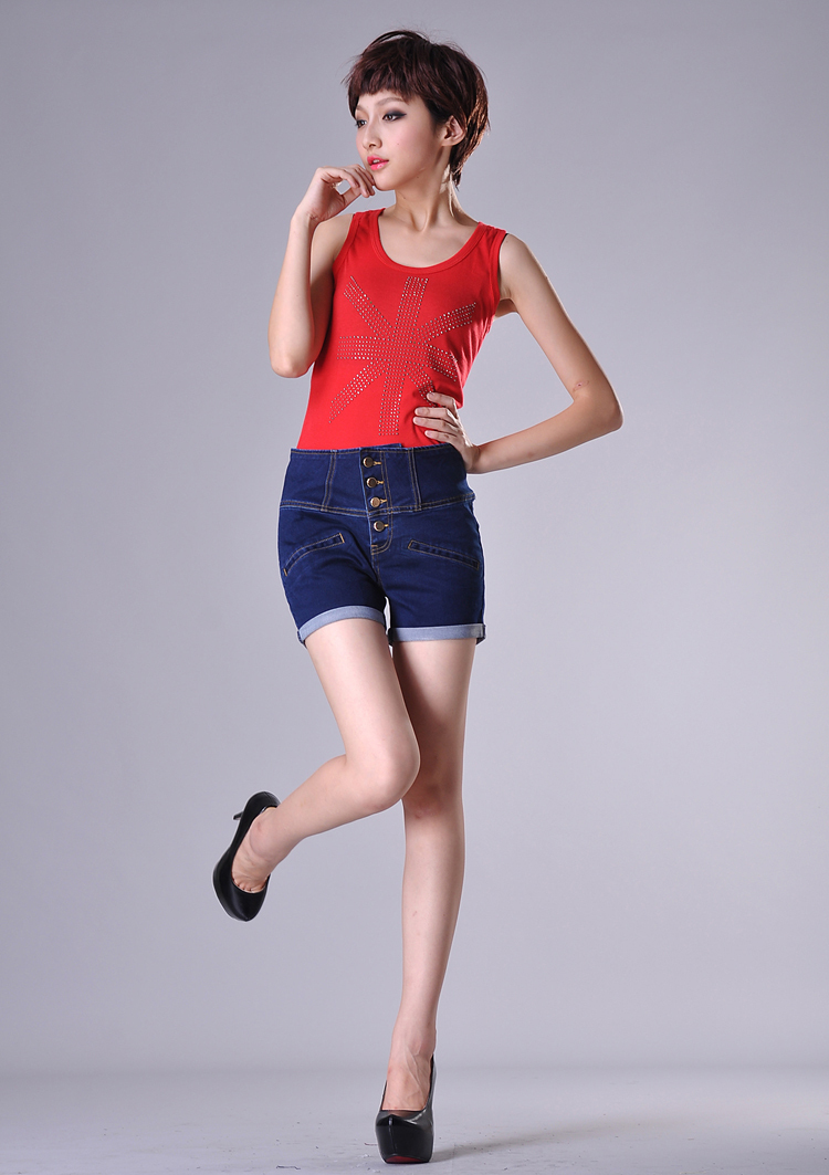 2013 High Denim Waist shorts_single breasted high waist denim shorts women roll-up shorts_summer shorts_free shipping