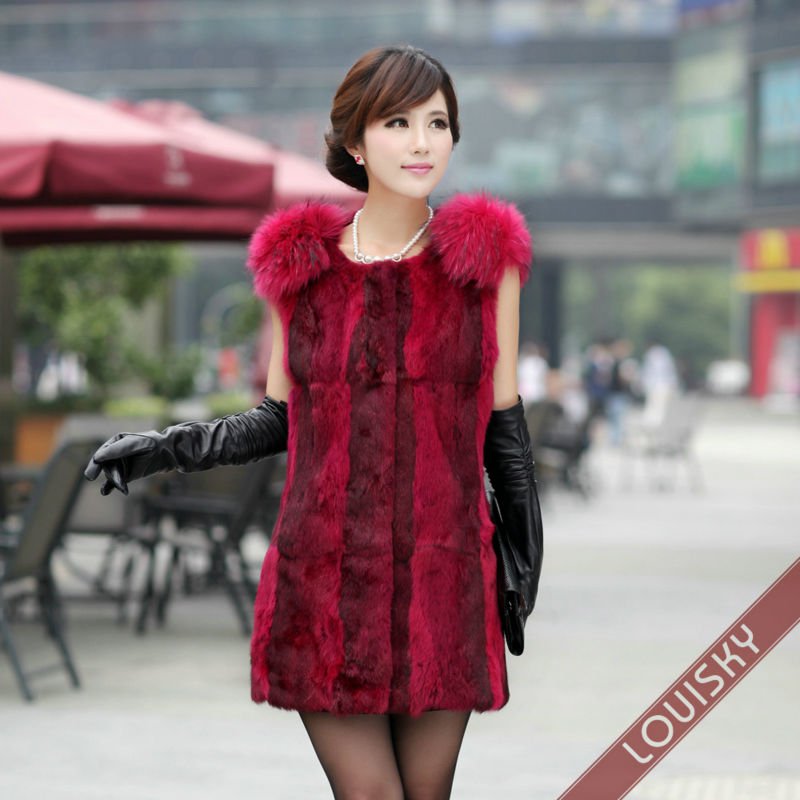 2013 High quality Lady's long Rabbit fur and Raccoon dog fur waistcoat