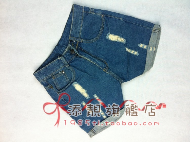 2013 high waist denim shorts female roll-up hem water wash loose shorts female