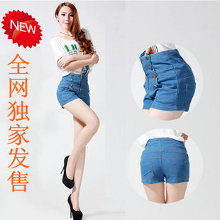 2013 High waist Denim shorts_summer spring light blue vintage double breasted high waist denim shorts_free shipping