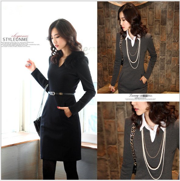 2013 Hitz OL high-grade long-sleeved Slim stretch knit dress,Autumn and winter V-neck fashion dress