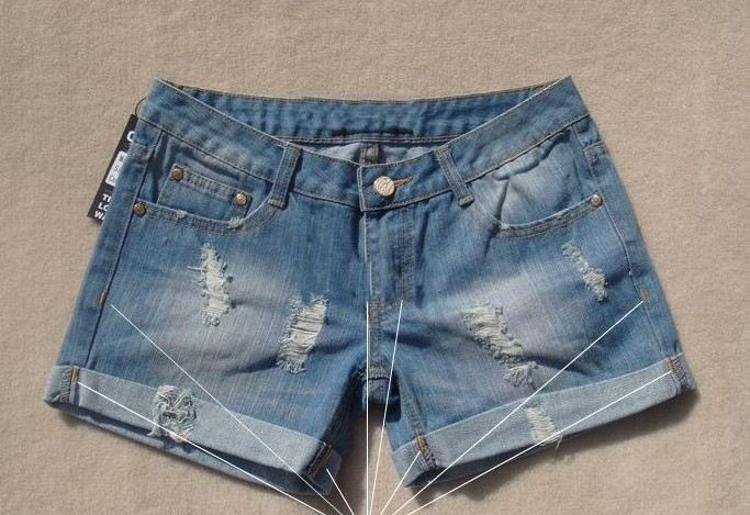 2013 hole roll-up hem vintage loose plus size denim shorts female