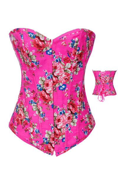 2013 Hot! Fabulous Strapless bustiers Pink Sexy Overbust Print Flower Corset Dress LB4456