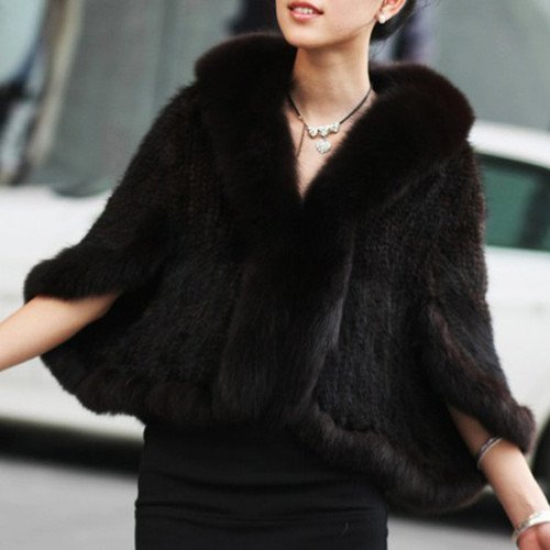 2013 Hot fashion Genuine Knitted Mink Fur Shawl/Wrap/Cape with Fox Trimming in stock Hot