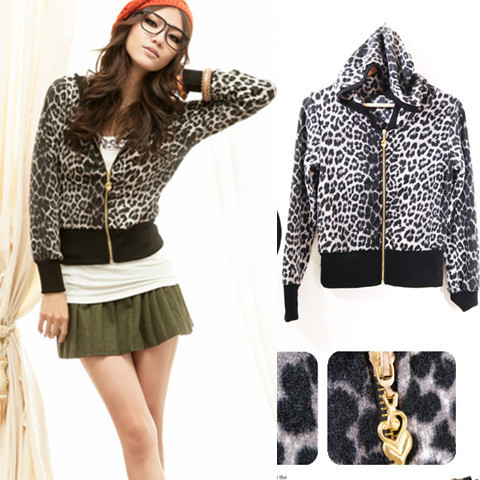 2013 Hot Fashion Leopard Women Short Jacket Long Sleeve Slim Coat Streetwear Black Outwear Free shipping