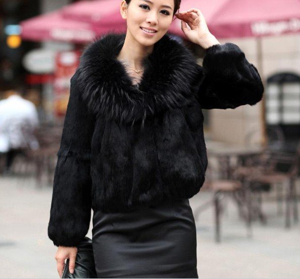 2013 Hot  Fashion New Genuine Rabbit Fur Coat/Jacket with Raccoon collar