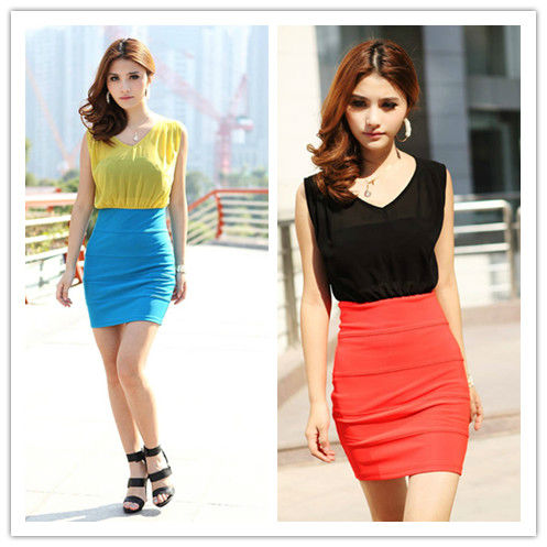 2013 Hot fashion new SLEEVELESS TUNIC DRESS  Short skirt one-piece dress Chiffon waist pack hip Dress Free shipping  04