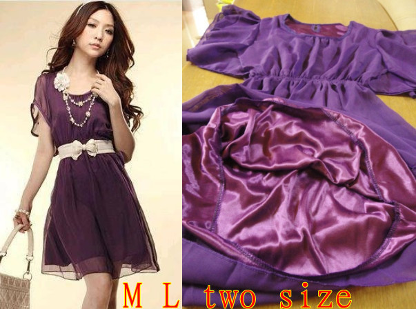 2013 Hot New Fashion Women's Tunic Tulle Pleated Dress Lady Crew Neck Chiffon Dress Roll Wave spins (Without belt) Drop shipping