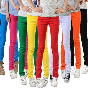 2013 hot sale fashion Candy multicolour pencil pants women jeans casual female trousers/ twill denim mid waist casual pants